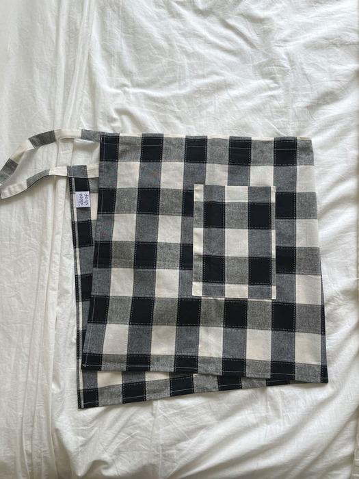idee a shop Check half apron / Black apron Sky Blue