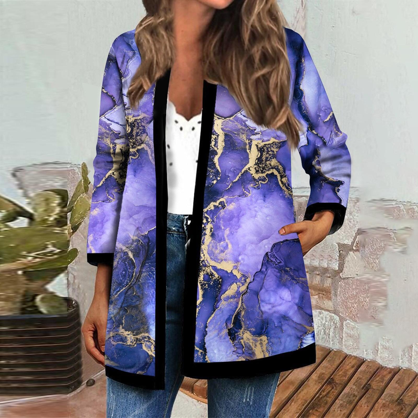 

Женская осенне-зимняя модная повседневная куртка-кардиган средней длины с длинным рукавом и принтом XL