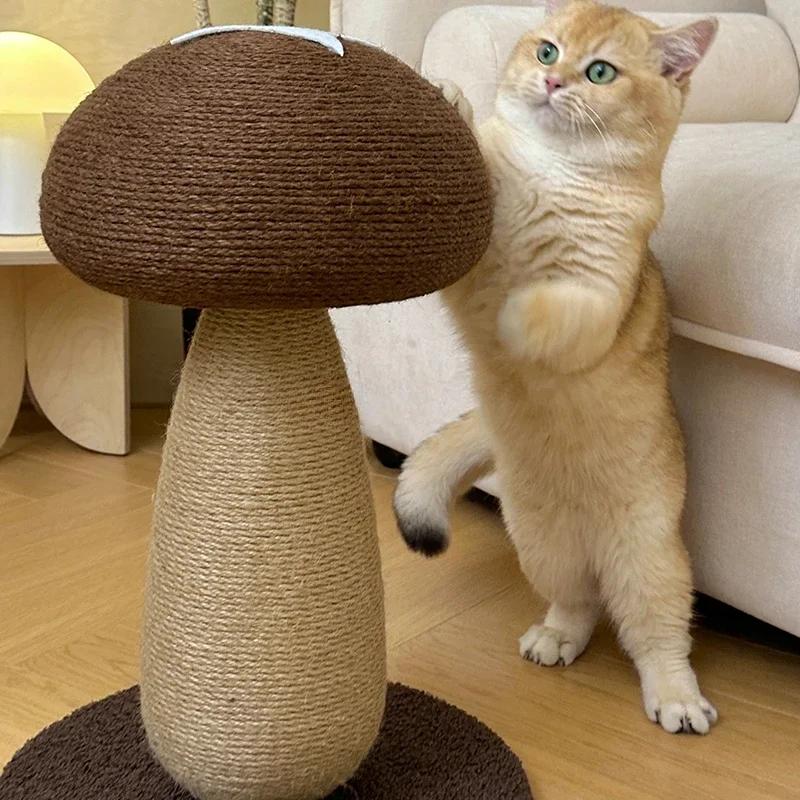 Staand krabpaal voor katten, interactief krabspeeltje, duurzaam kattenspeelgoed, slijtvast sisal krabspeeltje met shiitake-paddenstoelmotief.