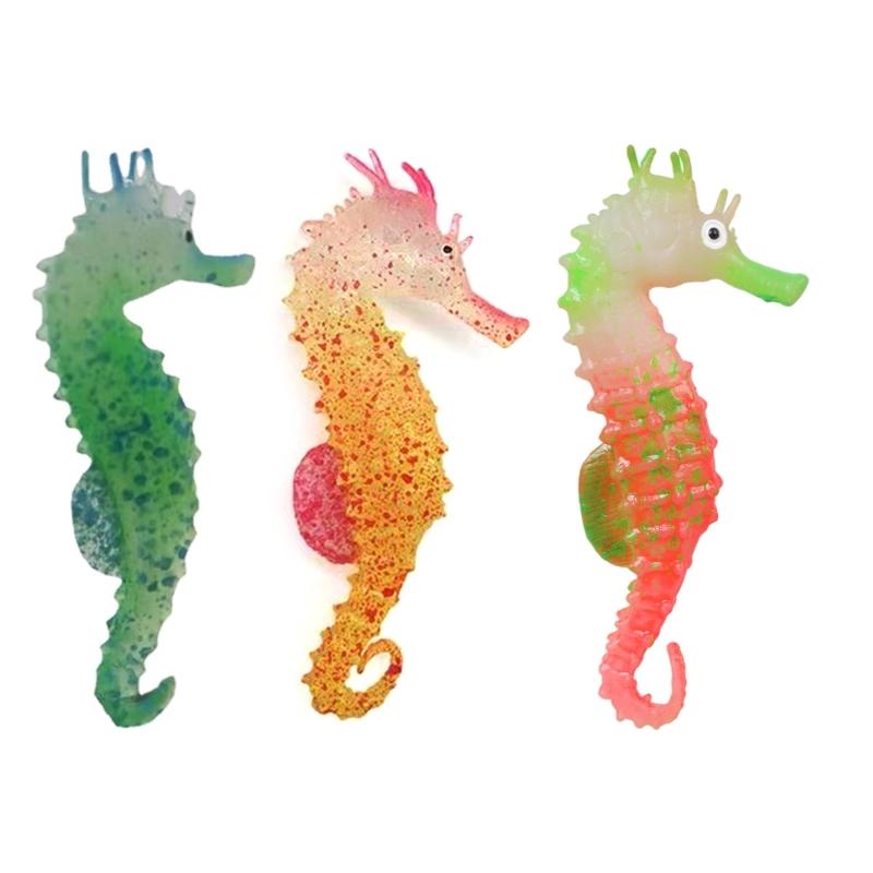 Aquarium Fluorescence Suction Cups Seahorse Ornament Glow in Dark Landscaping Silicone Seahorse Glowing Fish Tank Decors