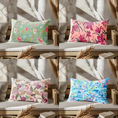 Home Decor Colorful Floral Pattern Pillowcase Suitable For Sofa Bedroom Car Pillow Cover Cushion Rectangular Back Cushion