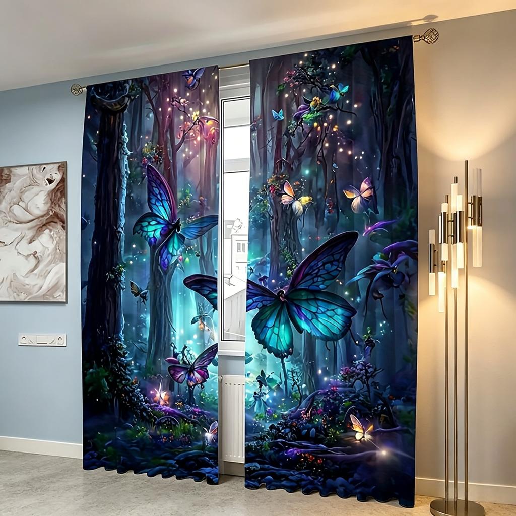Tende Floreali da Sogno con Farfalle, Tende Finitura Oscuranti Totali per Camera da Letto, Tende con Passanti per Bastone, Decorazione per Mobili, Lavabili e Facili da Installare