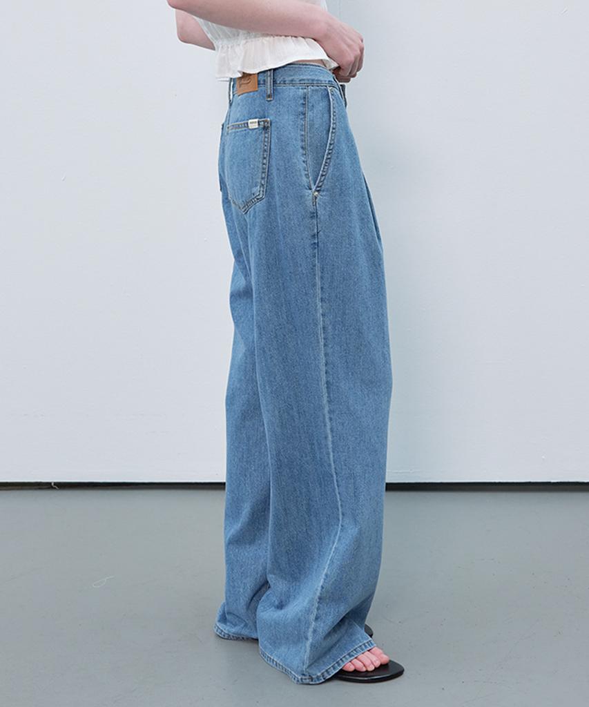 Peulibeo07 One Tuck Wide Denim Pants [Frsp06Dp03]_Blue