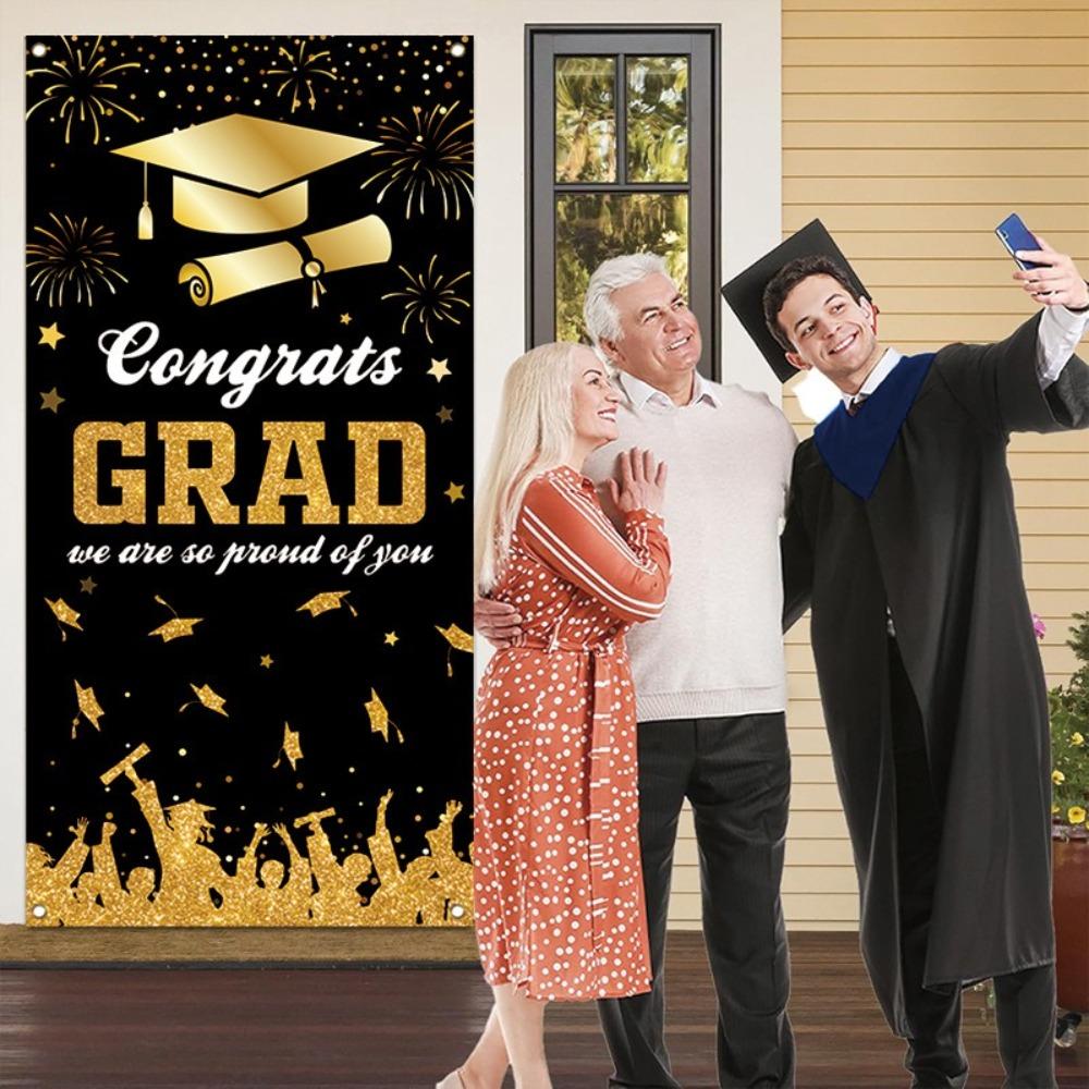 180x90cm Graduates Theme Background Black Gold Happy Graduation Banner  School Party Decor