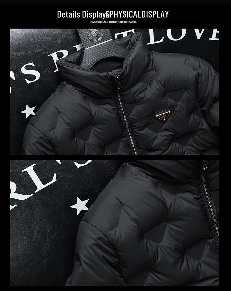 2025 European Style Men's Trendy Dark Floral Stand Collar Down Jacket