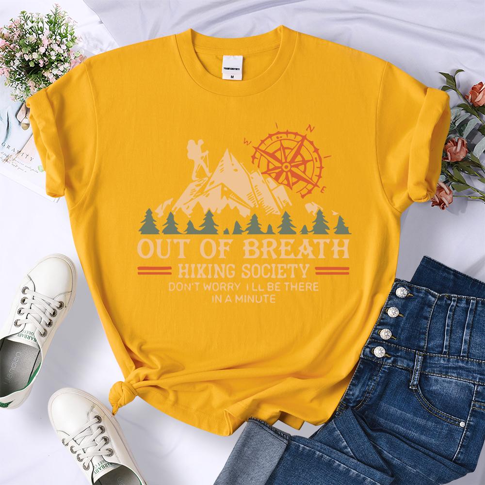Hiking Society Printing T Shirt Female Summer Fashion Loose Clothes All-Match Street Breathable Short Sleeve Casual Woman Top