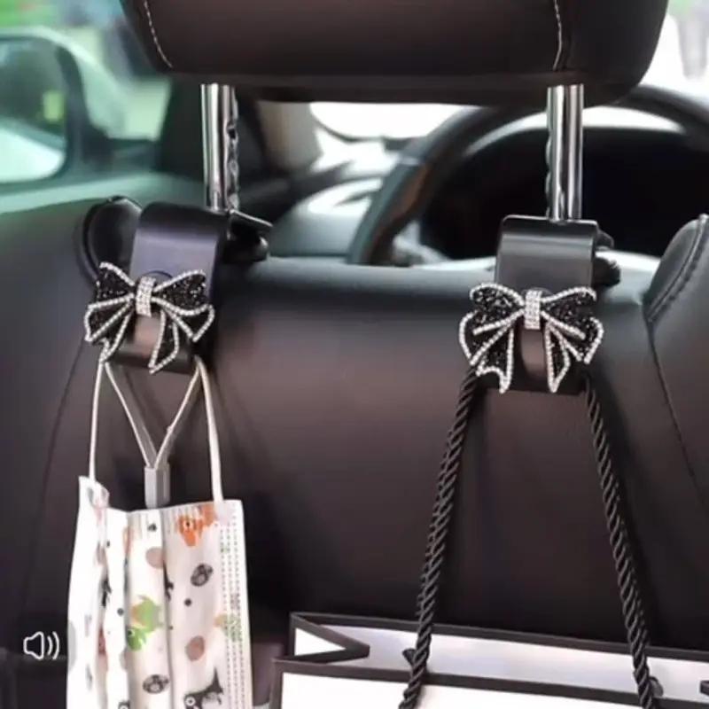 Sparkling Rhinestone Bow Car Hook - Cute Rear Seat Storage Pendant, Suitable for Most Car Models