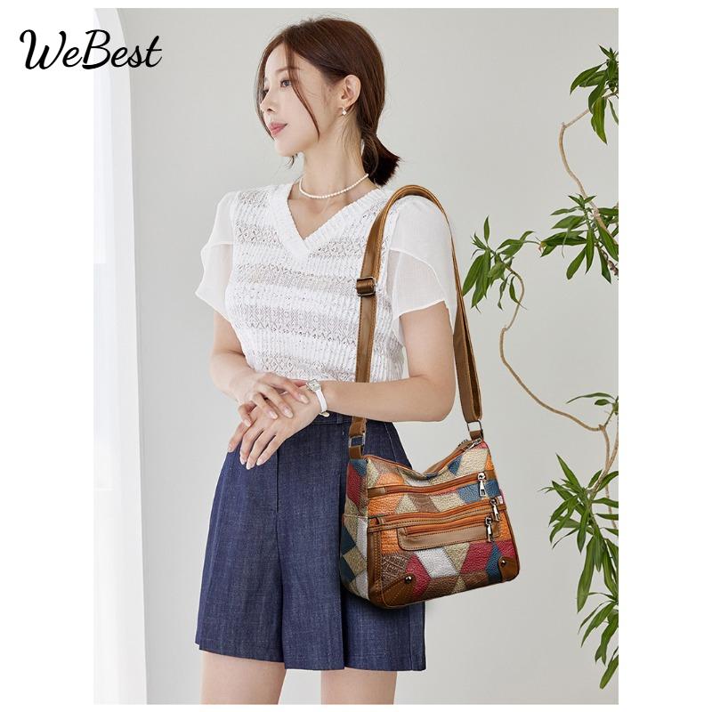 Ladies' Large Capacity Spliced Commuting Shoulder Bag