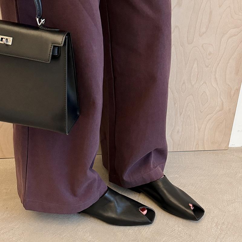 Fashion 2025 Summer New Genuine Leather Low Heels Peep-toe Slippers Women Covered Toe Natural Leather Casual Slippers Female Daily Walk