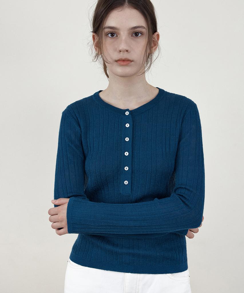 WEDNESDAYOASISFORWOMEN Vero Ribbed Henley Neck Knit_Blue(Wcb6Kn115)
