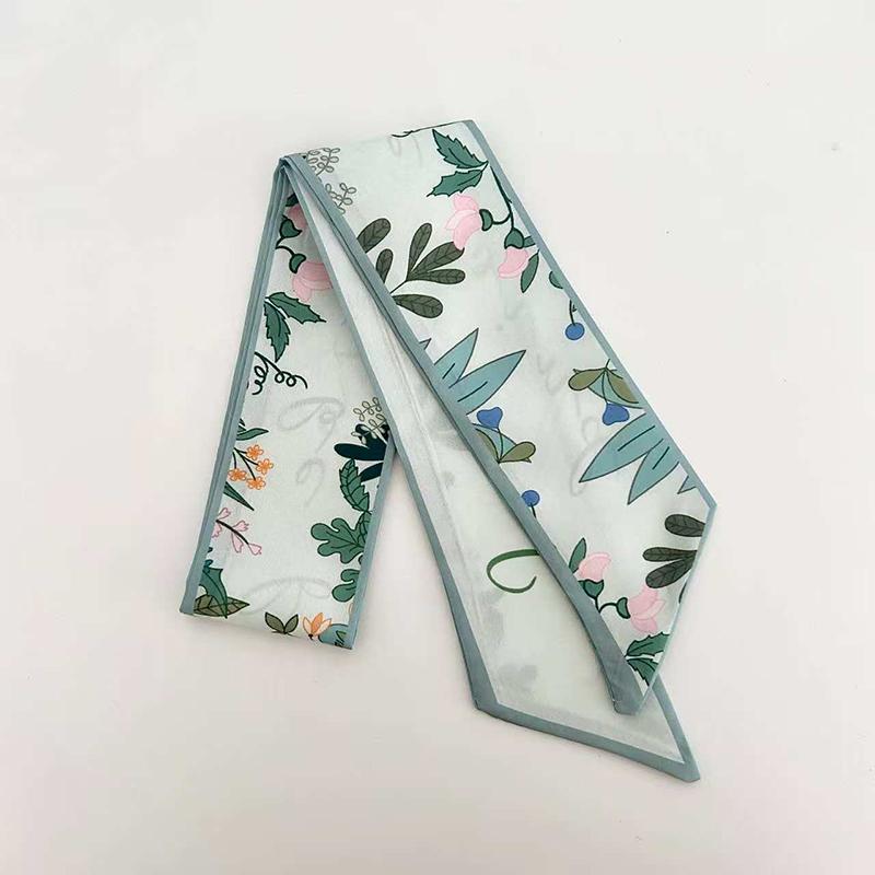 Korean Fashion Colorful Flowers Women Twill Ribbon Small Scarf Binding Bag Handle Ribbon Hair Band Small Scarf Headband