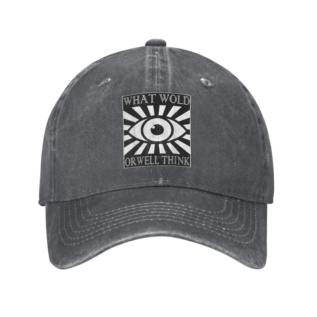 What Would Orwell Think Unisex Baseball Cap Fiction Dystopian Distressed Denim Caps Hat Casaual Workouts Adjustable Fit Headwear