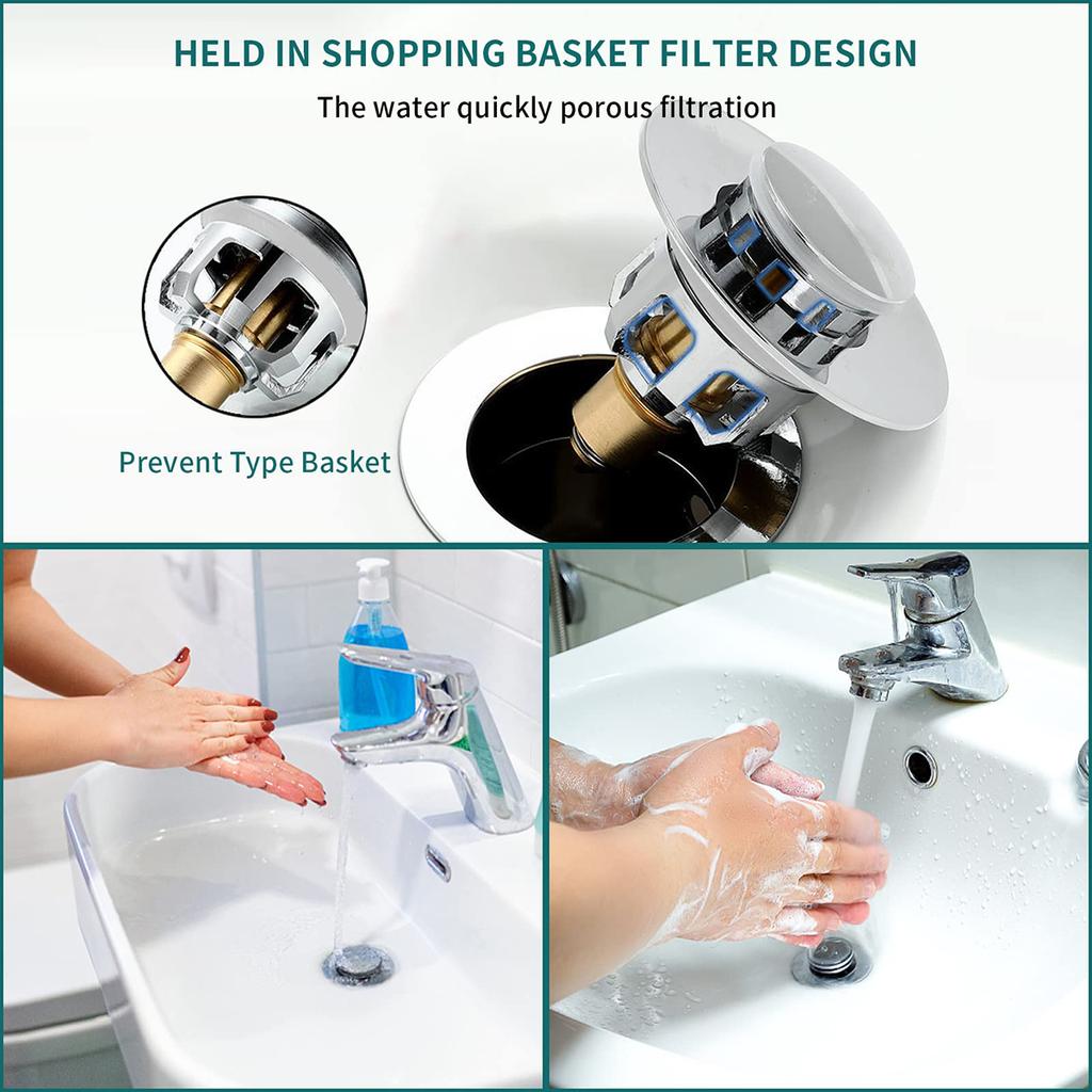 Universal Bathroom Sink Stopper, Upgraded Pop-Up Sink Drains Strainer Plug Basin Bathtub Bounce Drain Filter Hair Catcher