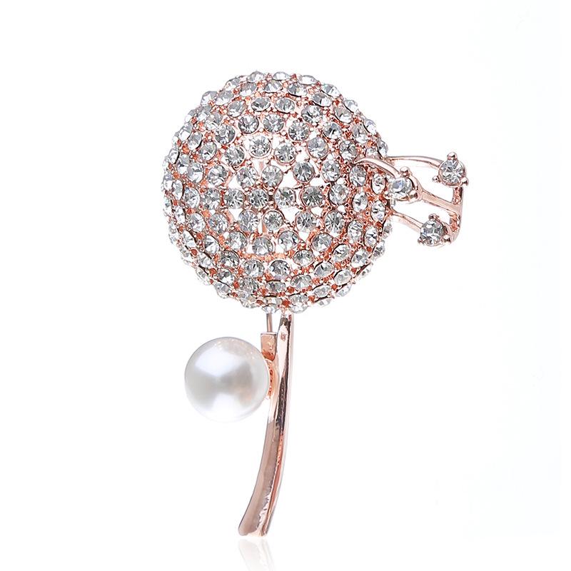 Temperament Dandelion Inlaid Diamond Brooch, Women'S Coat Pearl Corsage Suit Accessories Pin