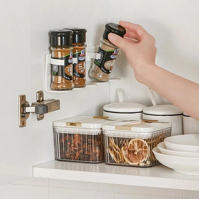 2 Pieces Wall Mounted Spice Jar Holder Adjustable Spice Rack Organizer for Improve Your Kitchen Efficiency