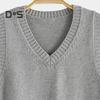 Women Knitting Vest V-Neck Sleeveless Ribbed Trim Solid Color Vest Tops Autumn Winter Loose Fit Knitwear