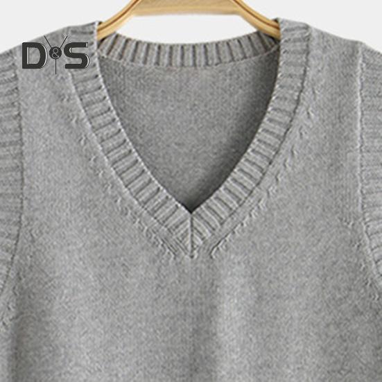 Dámská pletací vesta s výstřihem do V bez rukávů Žebrovaný lem Jednobarevné vestové topy podzimní zima úplety volného střihu