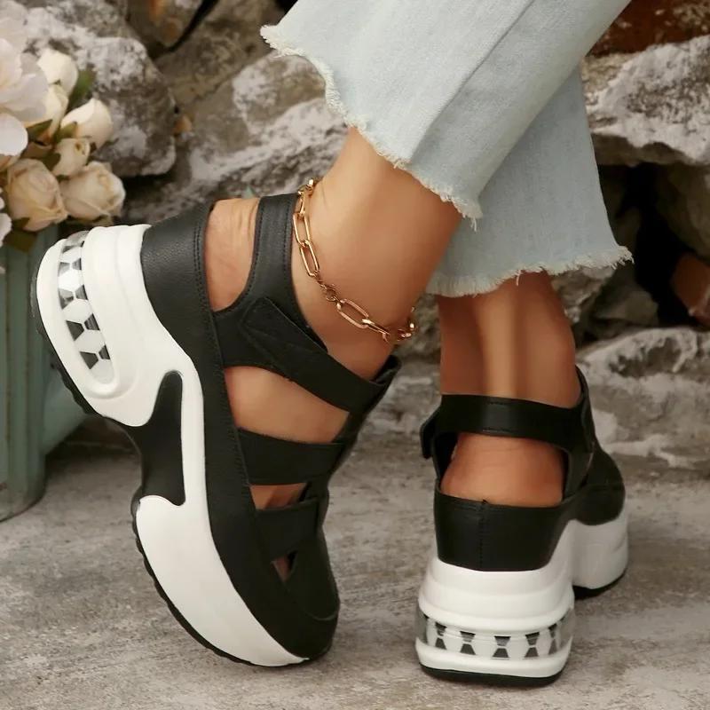2025 Summer New Closed Toe Women's Sandals Platform Outdoor Hollow Wedges Round Toe Sandal Plus Size Comfortable Casual Sneakers
