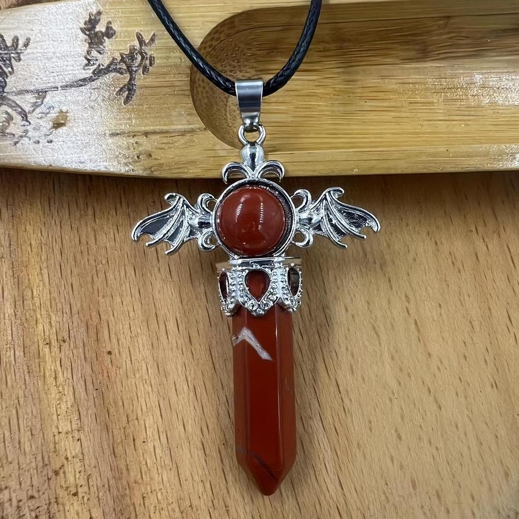 European & American Amethyst Rose Quartz Angel Wings Hexagonal Pendant Jewelry