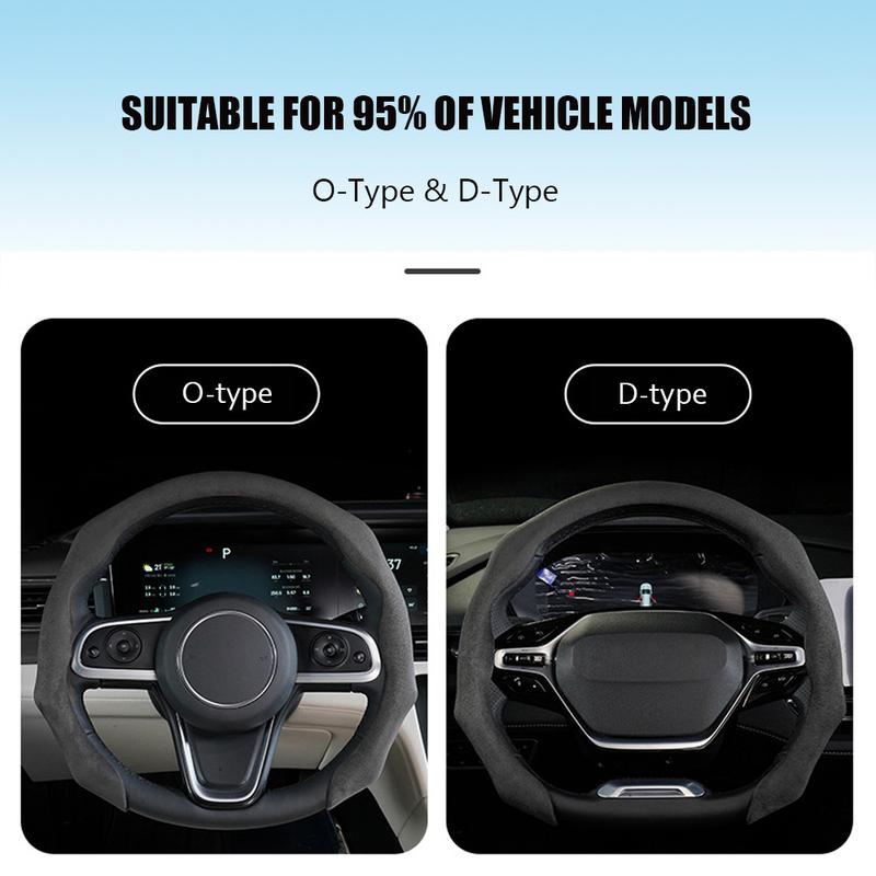 5D Premium Sports Suede Car Steering Wheel Cover Breathable Universal Non-slip 15inch/38cm New Styling Booster Covers Auto Parts