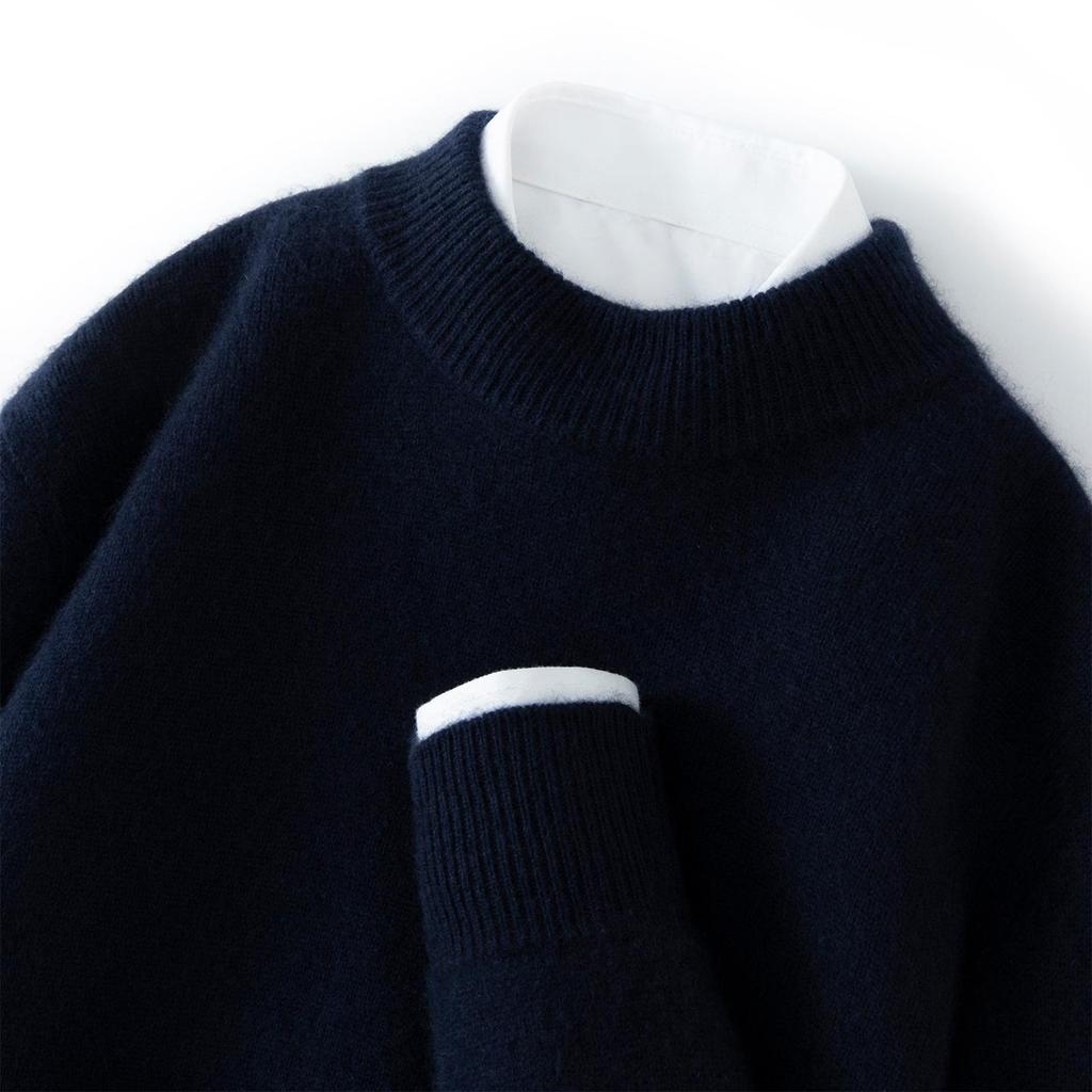 Men's Autumn Thickened Cashmere Round Neck Sweater - Light Business Style