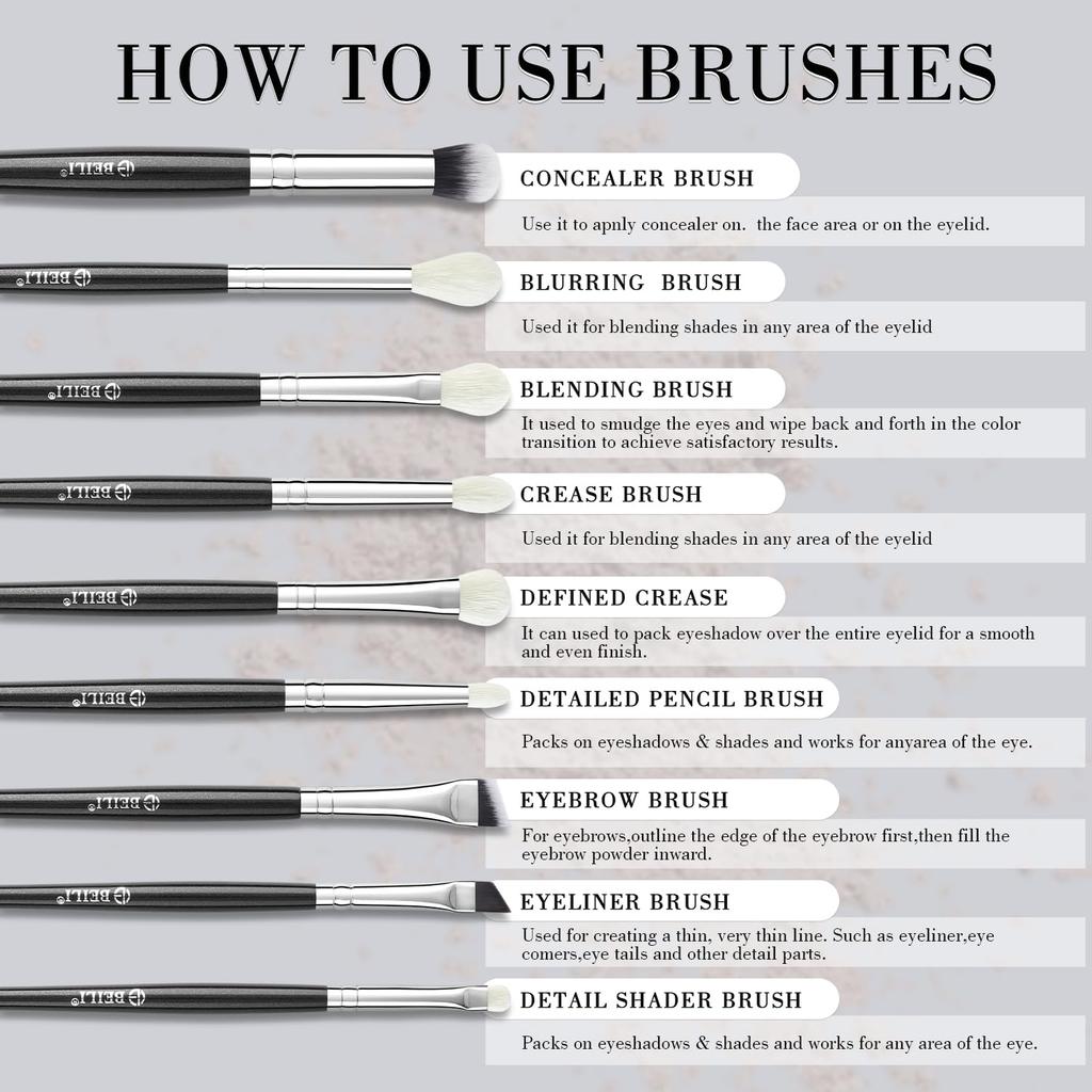 BEILI Makeup Brush Professional Makeup Brushes for and Eye Blending 9-Piece Set, Foundation, Powder, Concealer, Eyebrow, Eyeshadow, Contour, Eyeliner,