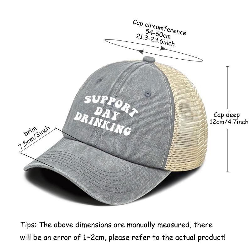 “Support Day Drinking” Print Mesh Cap Unisex Adjustable Trucker Hat Gorra Hombre Washed Retro Unisex Snapback Baseball Hat