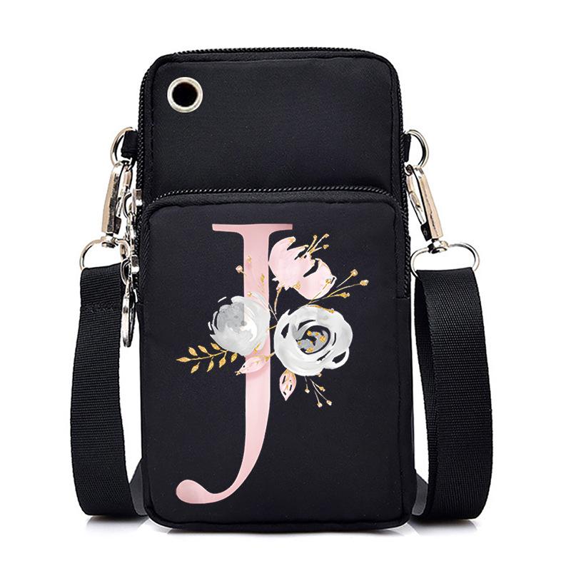 Letter Printing Black Oblique Span Bag Casual Portable Multi-Function Mobile Phone Bag