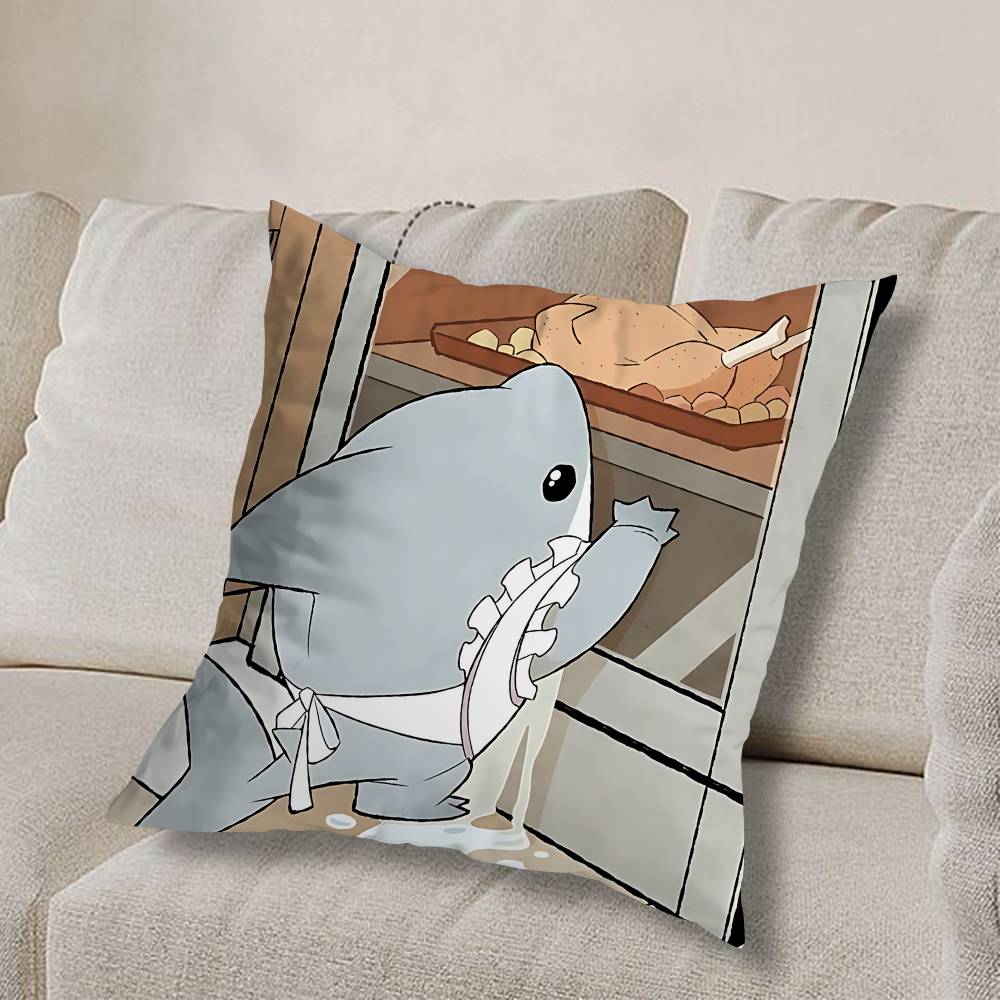 Art Cute Jeff the Land Shark  Pillow Case Sofa Living Room Bedroom Headboard Backrest Cushion Square Cushion Nap Time