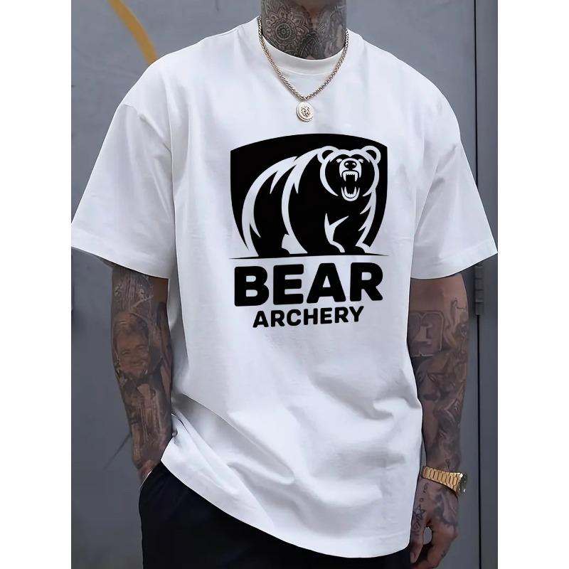 European Size Men'S Oversized Black T-Shirt with Bear Archery Logo - Ideal for Outdoor Sports and Casual Wear