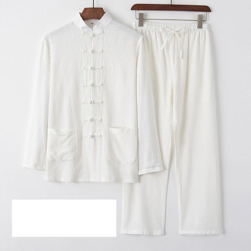 

Cotton Linen Hanfu Men Chinese Top Pant Kung Fu Clothing Blouse Party Male Tang Suit Male Chinese Traditional Clothes S белый
