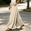 Women's High Waist Wide Leg Pants Bohemian Style Palazzo Trousers with Tie Waist and Pockets Casual Loose Fit Long Pants