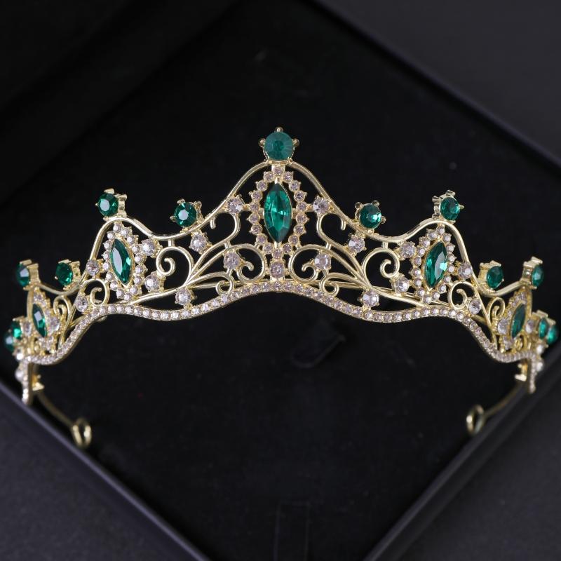 Grüne Kristall Diademe und Kronen Stirnband für Damen Party Strass Krone Braut Hochzeit Haar Accessoires Schmuck Krone Diadem
