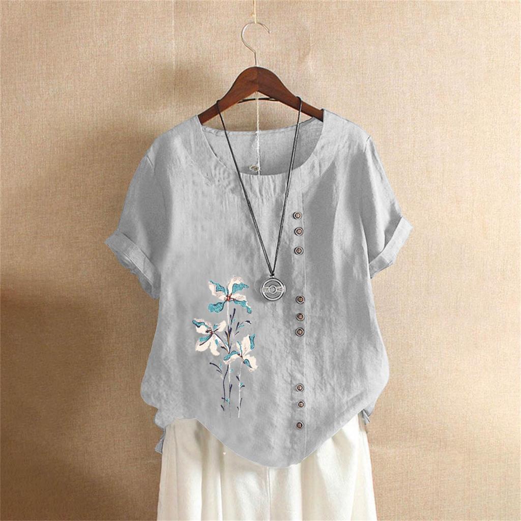 2025 Sommer Retro Übergröße Lässig Locker Baumwolle Leinen Kurzarm Pullover T-Shirt für Damen