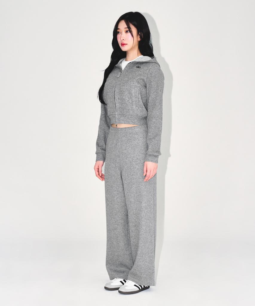 BORN TO WIN W Knit Like Semi Wide Pants [Melange Grey]