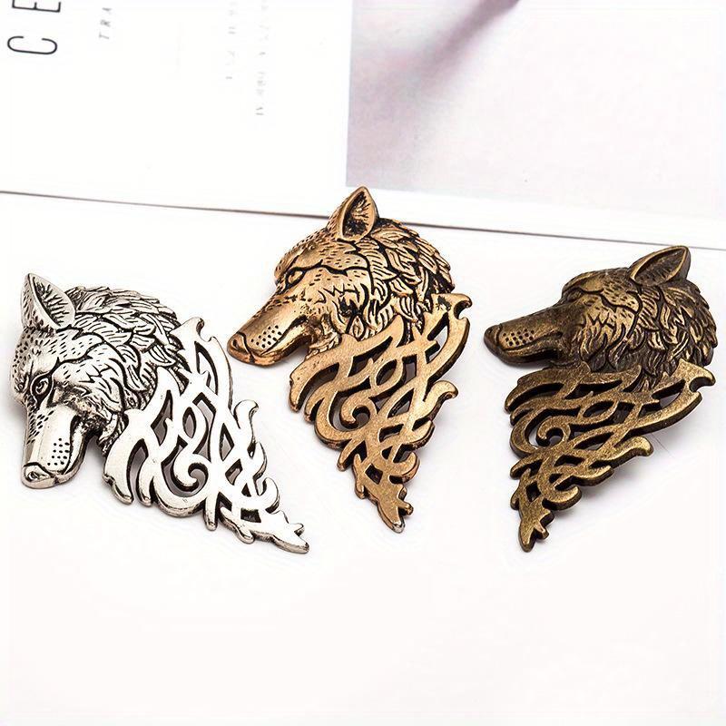 2PCS Personalized Fashion Men's Suit Collar Pin Buckle Domineering Wolf Head Brooch Pin.
