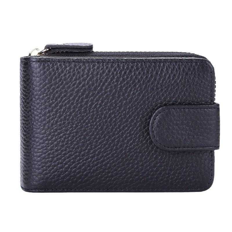 RFID Anti-Theft Cowhide Accordion Card & ID Holder with Zipper
