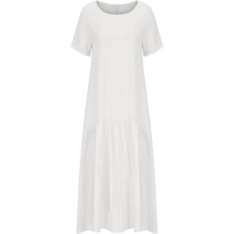 Baumwolle Leinen Damen Sommer Mode Übergroß Locker V-Ausschnitt Lang Kurzarm Maxi Kleid Größen S bis 5XL