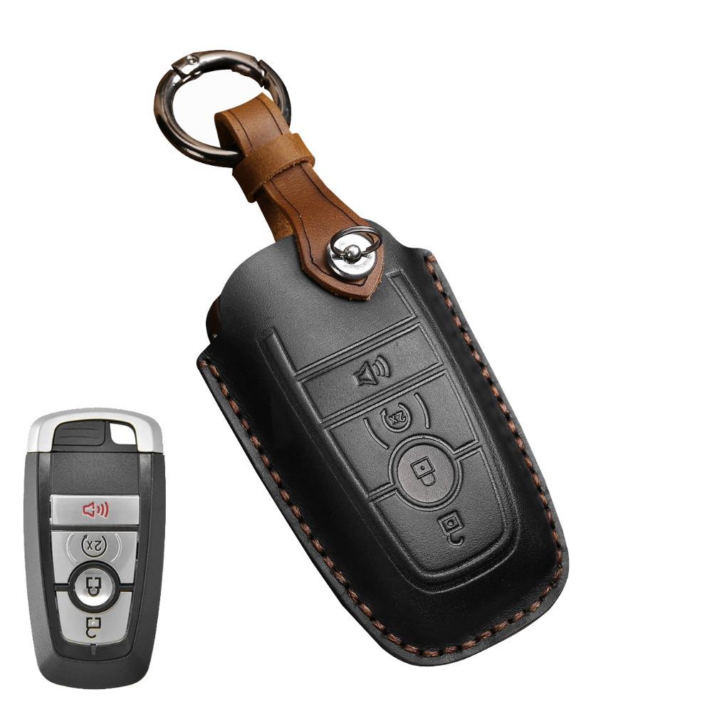 Premium Leather Key Case for Lincoln Ford Raptor Explorer Edge F150 Expedition Rugged Cowhide Cover