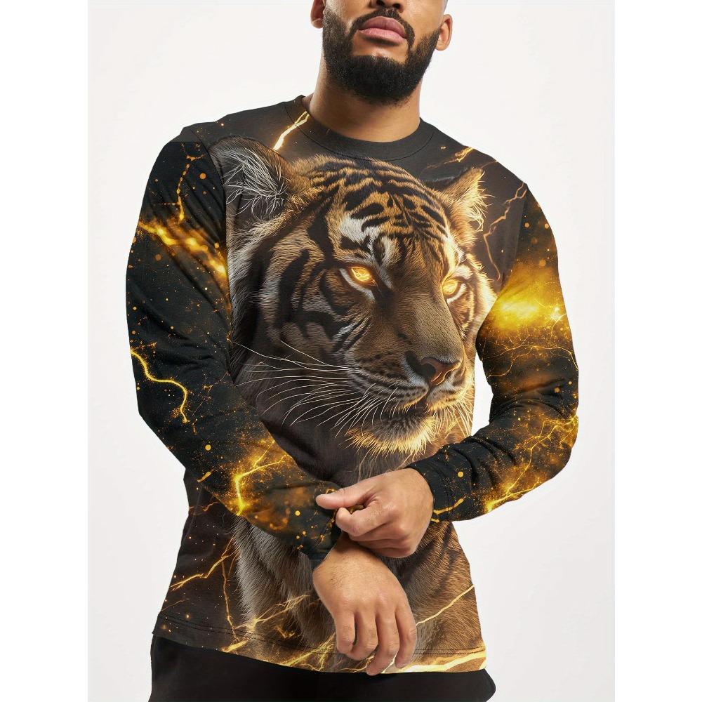 

Men s printed animal pattern men s long sleeved T-shirt casual breathable autumn XS