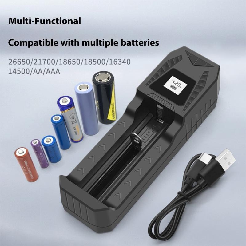 Intelligent Battery Charging 1000mA With LCD Display Type C Input Compatible Multiple Battery Size 26650/21700/18650