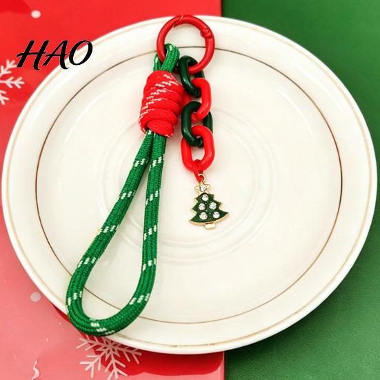 Festive Bag Accessory Christmas Wristlet Keychain, Braided Rope Keychain with Santa Snowman Mobile Decoration Pendant Reindeer Charm, Decorative