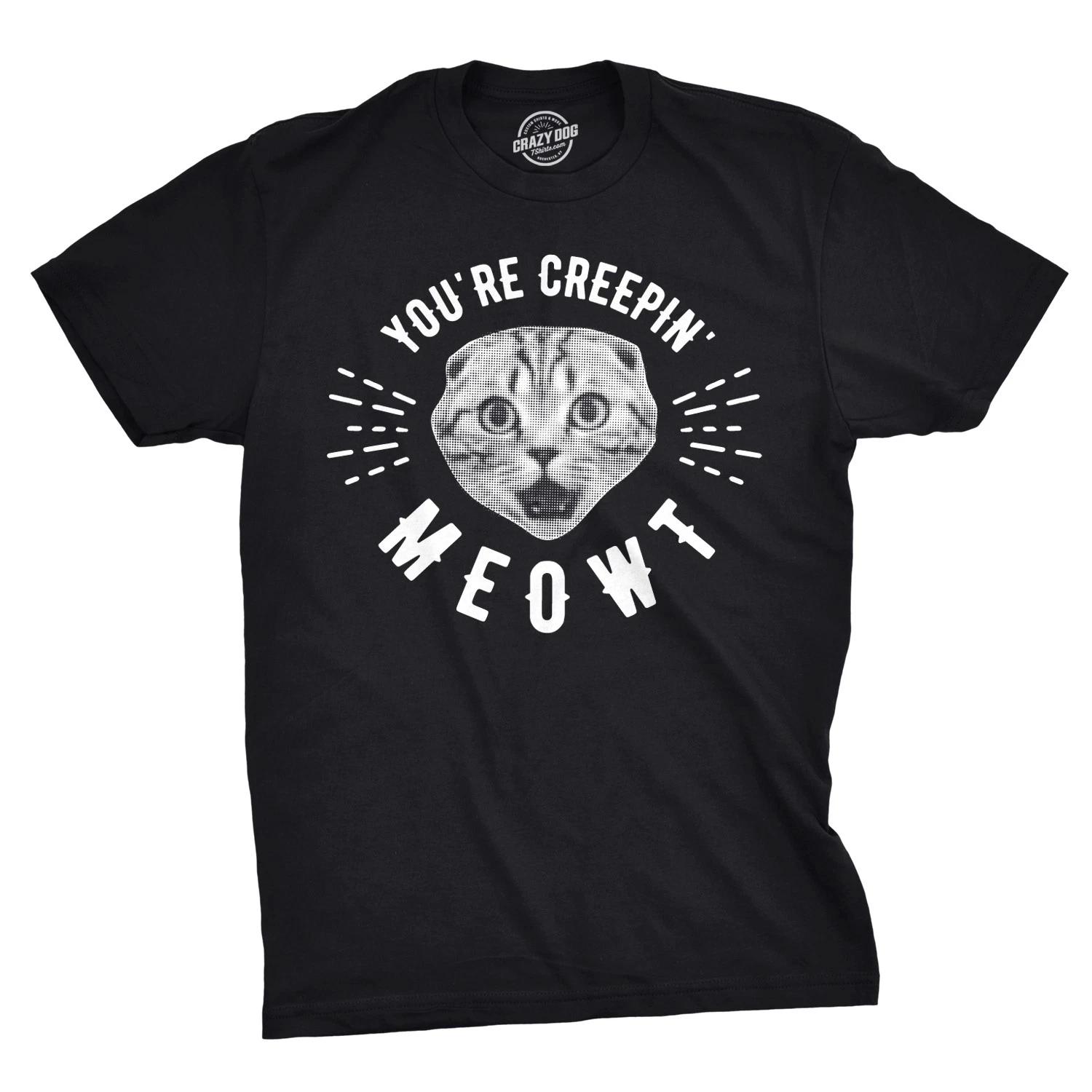 Mens Youre Creepin Meowt T Shirt Cute Cat Halloween Tee for Guys L
