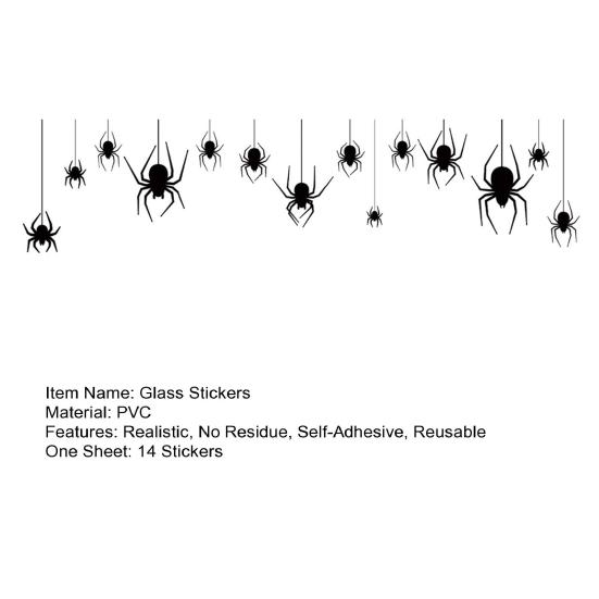 Web Window Sticker Halloween Spider Static Cling, Black Silhouette Glass Wall Sticker, No Residue Self-Adhesive Decorations Spooky Decal, Decor