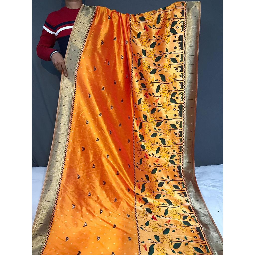 Ren, myk Banarasi kanjivaram Paithani Silke Saree for kvinner med Rich Pallu med usydd bluse