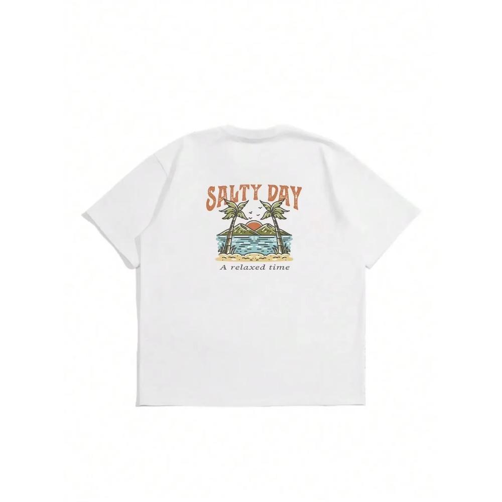 Salty Day A Relaxed Time Summer Vacation T Shirts Men Oversized Loose Soft T-Shirts Summer Cotton Short Sleeve Breathable Tees