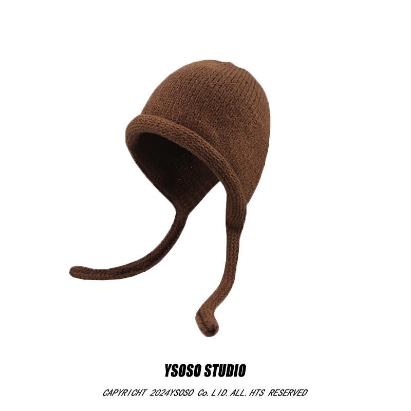 Japanese Retro Curly Wool Knitted Hat for Women In Autumn and Winter Big Head Circumference Showing Face Small and Versatile Warm Ear Protection Hat