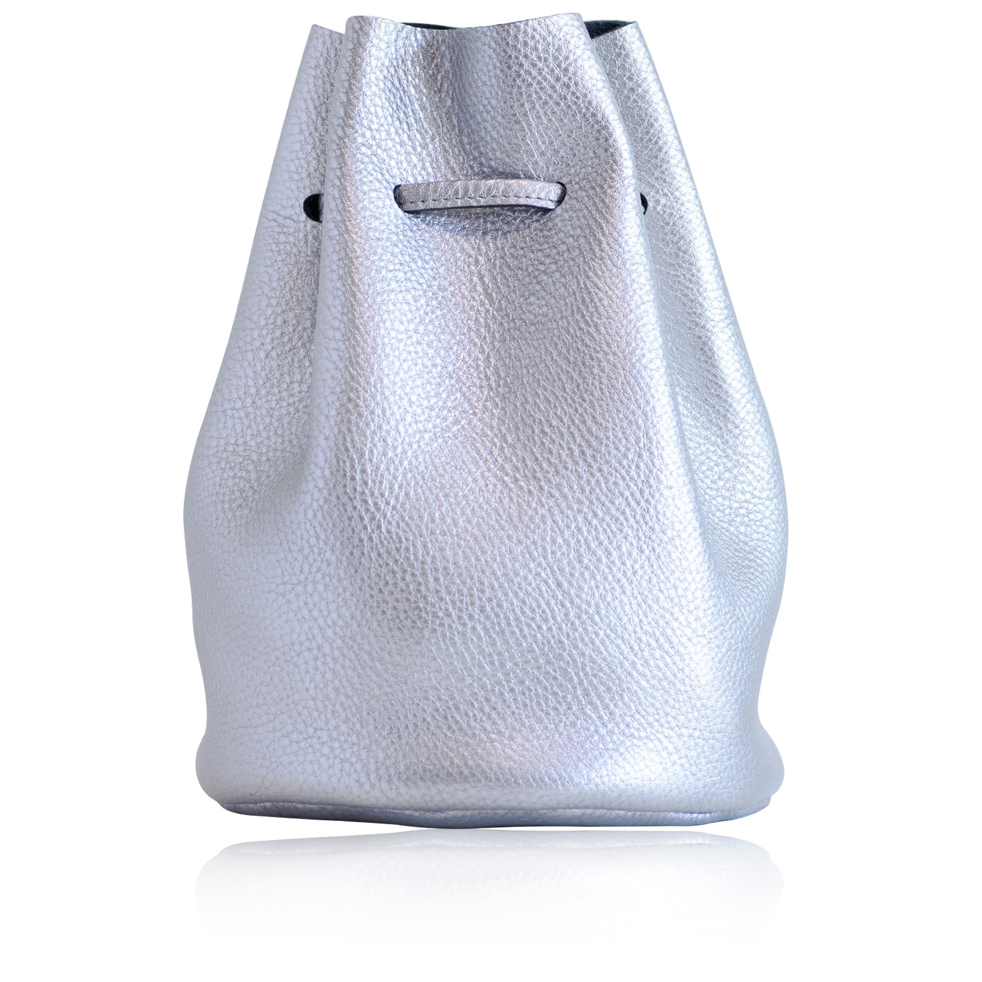 

artigianoworks Сумка-мешок на шнурке, Сумка, Сумка-ведро из натуральной кожи, Кожа Химедзи, Женская, Простой дизайн, Стильная, Серебристая, ma-02ss