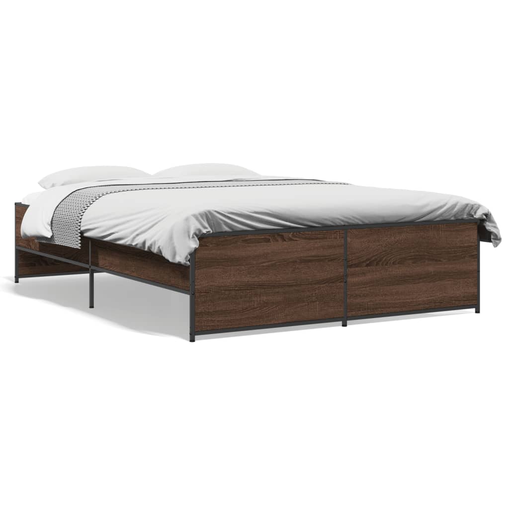 Brown Bed Frame with Oak Effect 120 x 190 cm Wood Based Panel & Metal