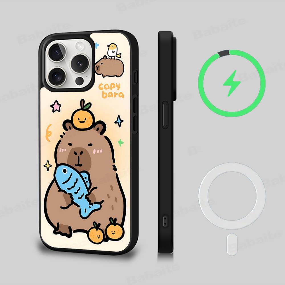 

Cartoon Capybara For Magsafe Magnetic Phone Case Wireless PC+TPU For IPhone 11 12 13 14 15 16 17 Pro Max Plus iPhone 15 pro